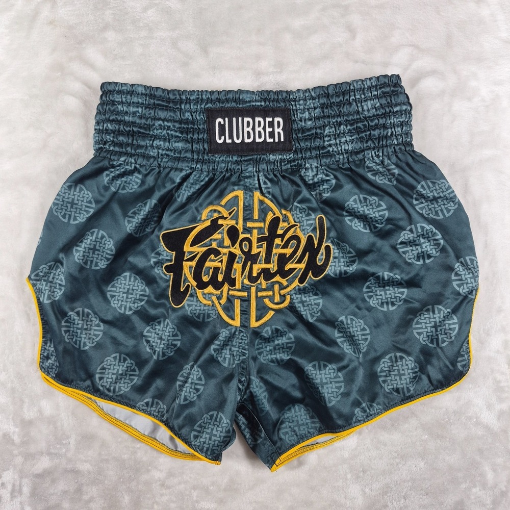Fairtex Muay Thai Shorts Men's Medium Green Logo Kickboxing Sports Lightweight